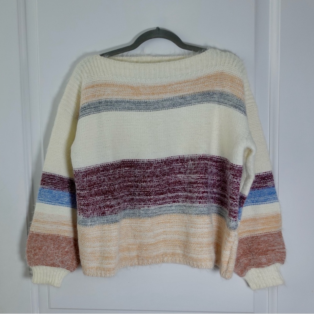 PINCH Hilda Cream Multi Striped Eyelash Knit Sweater